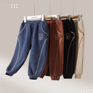 
Rabbi children's drawstring trousers non-falling elastic thickened plus velvet warm 2025 autumn and winter new style trousers for boys and girls