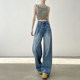 Grinded breasted wide-leg jeans for women in spring and autumn 2025 new high-waist loose and slim tall straight pants