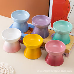 High-leg neck guard, gradient color ceramic pet bowl, anti-blackening chin heightening, cat drinking water and food bowl, dog bowl, easy to clean