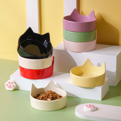 Vertical-ear ceramic pet bowl, colorful pet dinner plate, pet supplies ceramic plate, anti-knock over neck protection cat plate