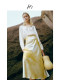 HS ink dyed satin printed skirt 2024 summer women's high-end and mature style yellow split waist skirt