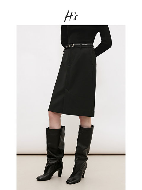HS retro versatile straight pencil skirt 2024 winter new product women's high-end slit skirt suit skirt
