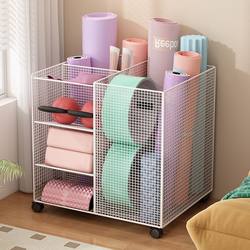 Yoga Mat Storage Basket, Movable Sports Equipment Basketball Storage Rack, Household Badminton Dumbbell Wheeled Storage Rack