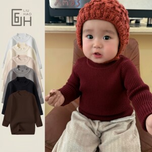 
Size 6 Korean baby half turtleneck sweater for boys and girls autumn and winter warm slim sweater baby pullover type A top