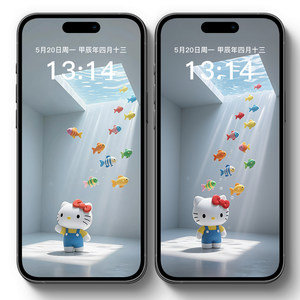 
KT cat HelloKitty cat light and shadow fish dynamic wallpaper Apple Android mobile phone tablet HD lock screen picture