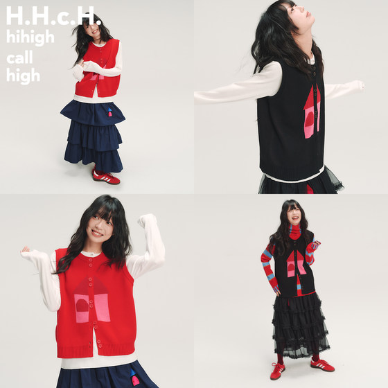 
HHCH AW25 red house jacquard wool blended knitted vest sweater