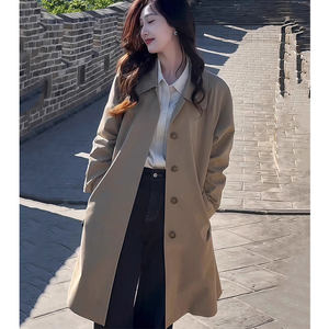 
Korean style fashionable casual windbreaker coat for women medium-length spring and autumn new loose slim versatile khaki coat