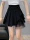 Net yarn stitching pleated skirt women's design sense niche summer high waist is thin black chiffon A -line skirt
