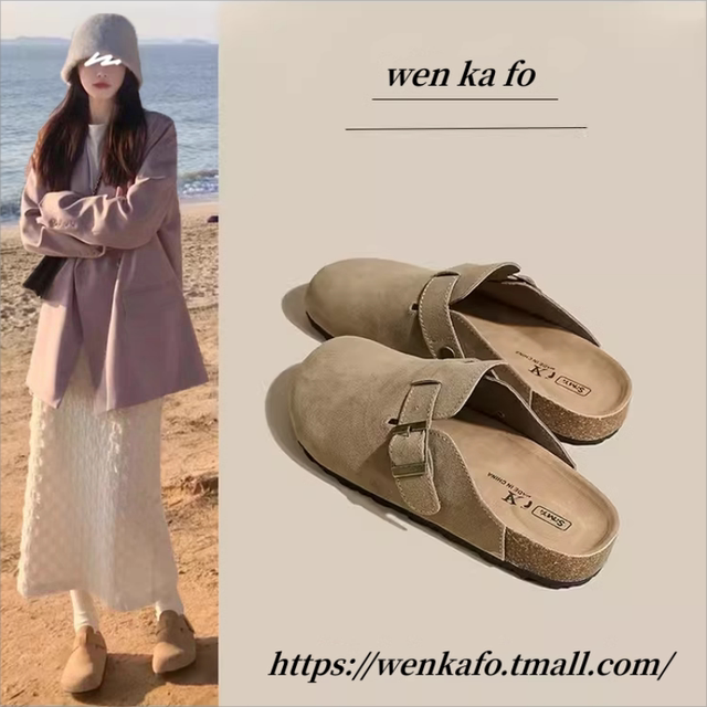 Birken shoes thick sole heightened toe drag for women 2025 summer three-happy cork Japanese Boken spring wear semi-slippers