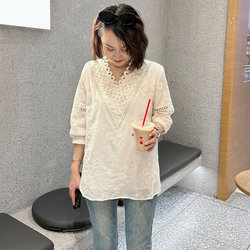 Short-Sleeved Shirt Jacket for Women, Summer Thin Shirt, 2026 New Style, Stylish Blouse, White Embroidered Loose Top