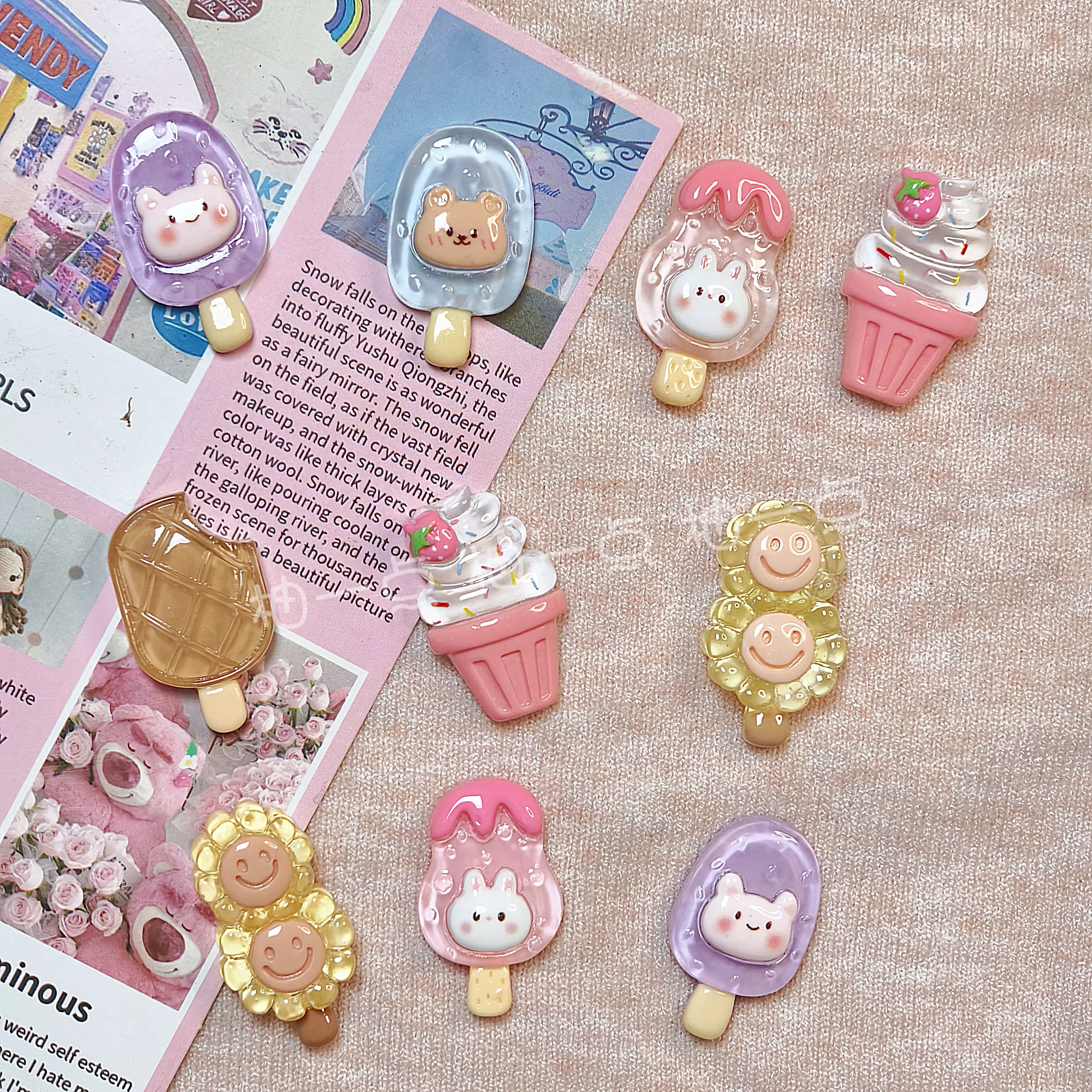 新款可爱透明冰淇淋雪糕粉色卡通贴片手工奶油胶diy材料树脂配件, image size:3072x3072