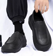 Giày đầu bếp màu đen tuyền cho nam làm bếp, chống trơn trượt, chống thấm nước và chống dầu, làm bếp, giày da nam size lớn 47