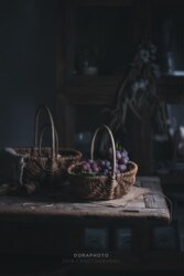Rustic style handle basket three-piece bakery set for home decoration