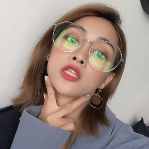 
Size 60 Extra Large Korean Style Fashion Silver Metal Female Student Covering Half Face Retro Anti-Blue Light Myopia Glasses Frame