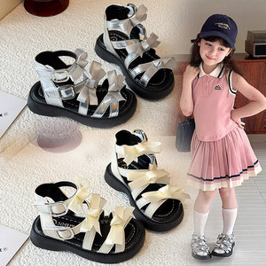
Girls Fashion Sandals 2026 Summer New Baby Girl Bow Princess Shoes Little Girls Breathable Beach Shoes