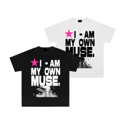 [Same Style as Zhu Zhixin] 2026 New Letter and Portrait Print Short-Sleeve T-Shirt for Men and Women, Loose Pure Cotton Top for Summer
