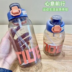 New Style Plastic Water Bottle with Handle, Large Capacity, Straw Cup for Men and Women, Portable, Simple, Sports Bouncing Lid Cup for Students