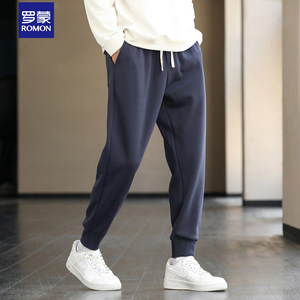Romon casual pants for men's air layer thickened elastic waist hoodies for sweatpants for tying feet in spring, autumn and winter plus velvet men's pants