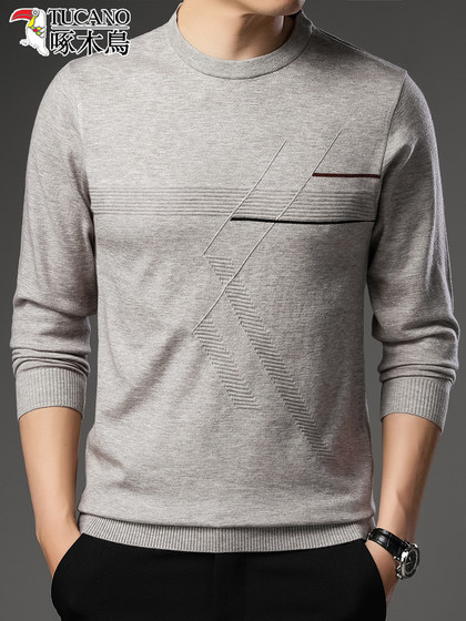 
Woodpecker Spring and Autumn Thin Sweater Men's Round Neck Long Sleeve T-shirt Knitted Sweater Casual Men's Bottomed Wool Shirt