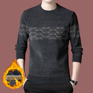 Chenille plush thickened sweater for men's autumn and winter round neck knitted sweater with inner layer for men's casual and warm base sweater trend