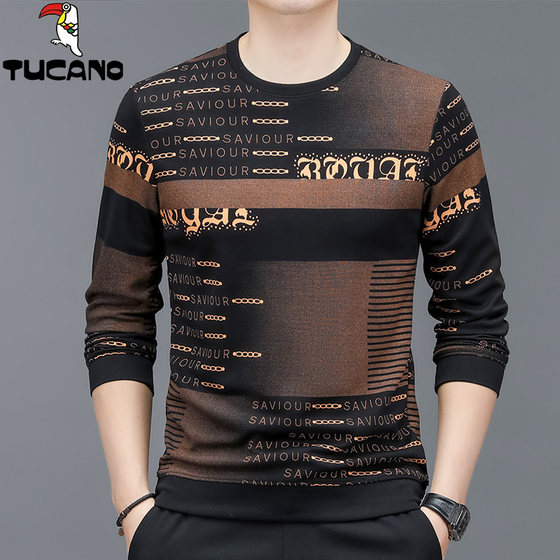 
Woodpecker round neck sweatshirt men's spring and autumn new long-sleeved T-shirt pure cotton casual trendy brand bottoming shirt men's top