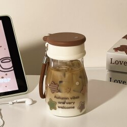 Star Water Cup for Girls, High Aesthetic Value, 2026 New Model, Student High Borosilicate Glass Cup with Straw, Compact and Portable Cup