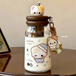 Cute Kitten Water Cup, Large Capacity, 2026 New Model, Student Tritan Cup with Straw, Coffee Cup with Tea and Water Separation