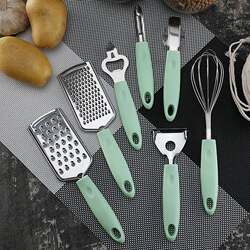 Creative Plastic Handle Stainless Steel Kitchen Gadgets Kitchen Utensils Egg Beater Bottle Opener Plate Lifter Set