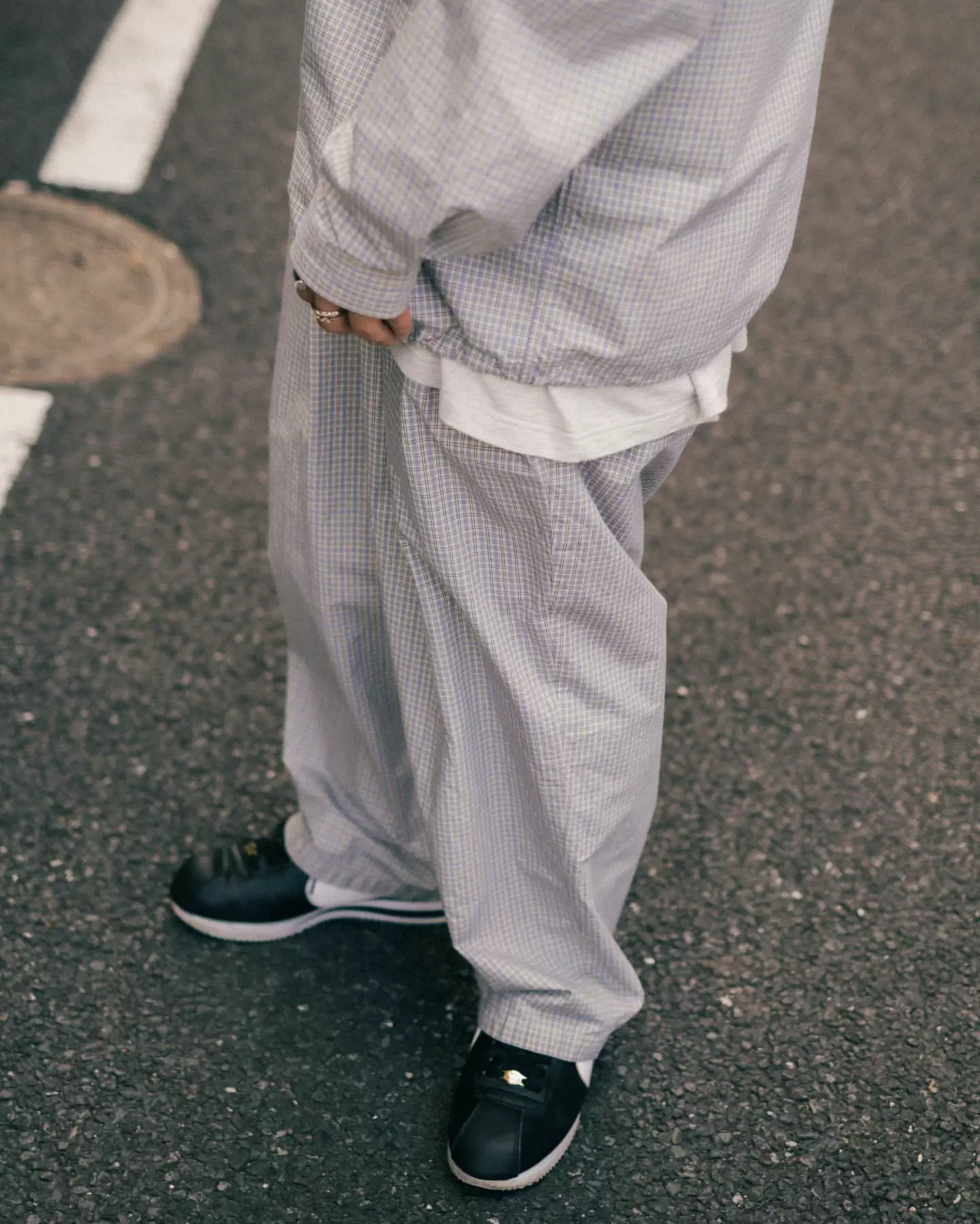 COOTIE CHECK WEATHER CLOTH 2 TUCK EASY PANTS23AW格纹宽松长裤-Taobao