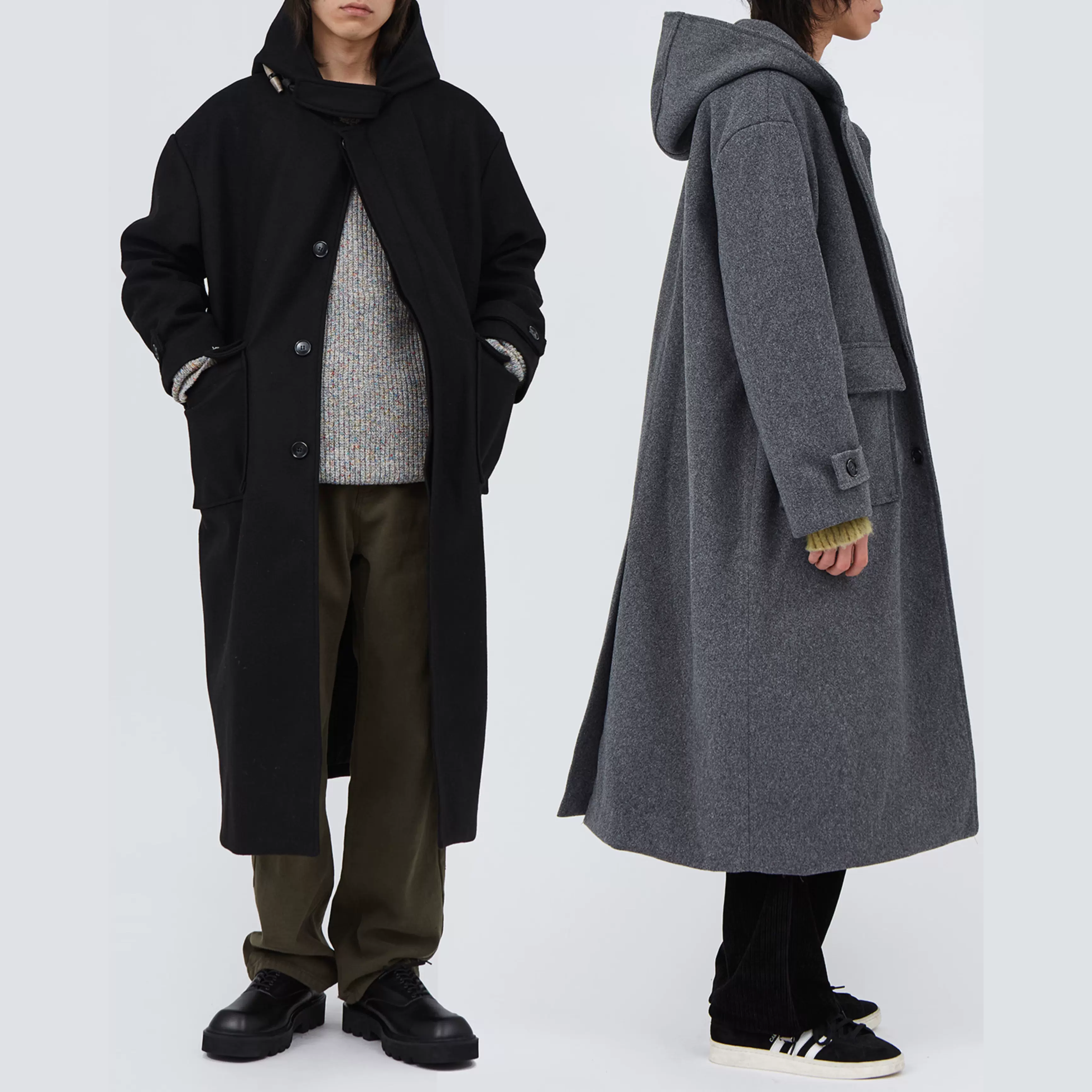 韩代raucohouse连帽毛呢大衣外套WOOL HOODED DUFFEL LONG COAT-Taobao