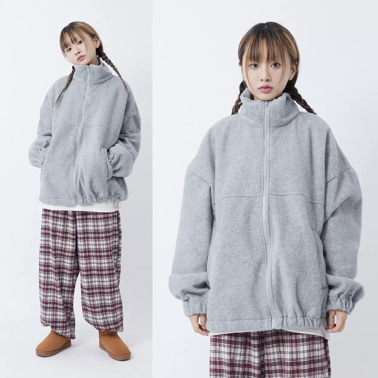 Raucohouse拉毛摇粒绒卫衣Daily fleece high neck zip-up jacket-Taobao