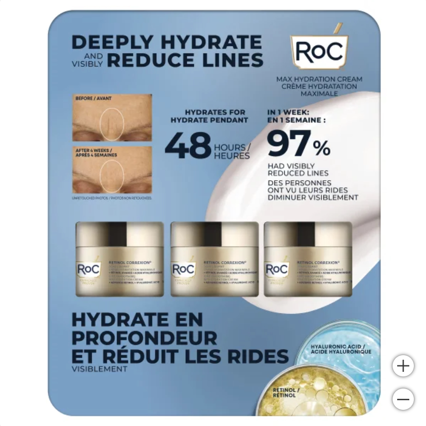 Прямая рассылка из Канады ROC Retinol Deep Moisturizing Cream против морщин 50млx3 картон со складками