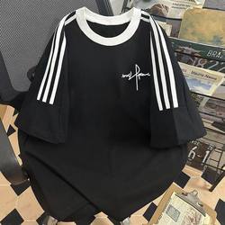 Girls' American-Style Three-Stripe Pure Cotton Short-Sleeve T-Shirt 2025 Summer New Model for Older Children, Student Trendy Brand Loose Top