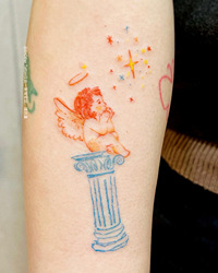 Another Tattoo Color Crayon Style Cute Star Angel Tattoo Stickers Arm Female Buy One Get One Free Waterproof