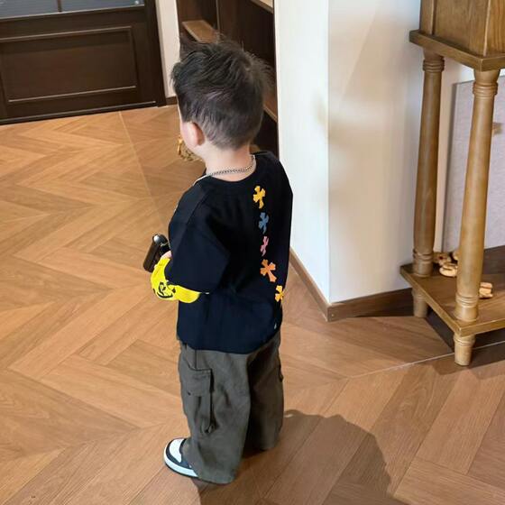 
Boys long-sleeved T-shirt 2026 new autumn children's clothes baby trendy handsome fashionable fake two-piece tops