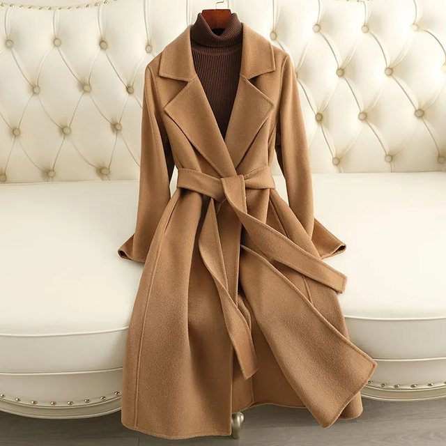 Double-sided wool coat for women mid-length over-knee slim fit 2025 autumn and winter new Korean version of small wool coat