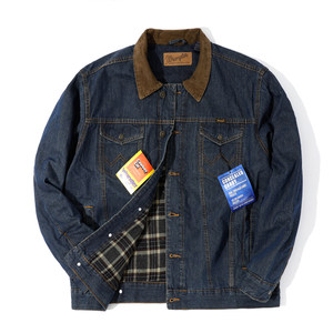 
American version of genuine Wrangler denim jacket for men with velvet thick contrasting lapel jacket for spring and autumn new products