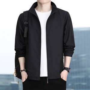 Spring and autumn men's jackets Loose casual outer set men's wild trendy handsome and handsome clothes stand -up thin coat gown
