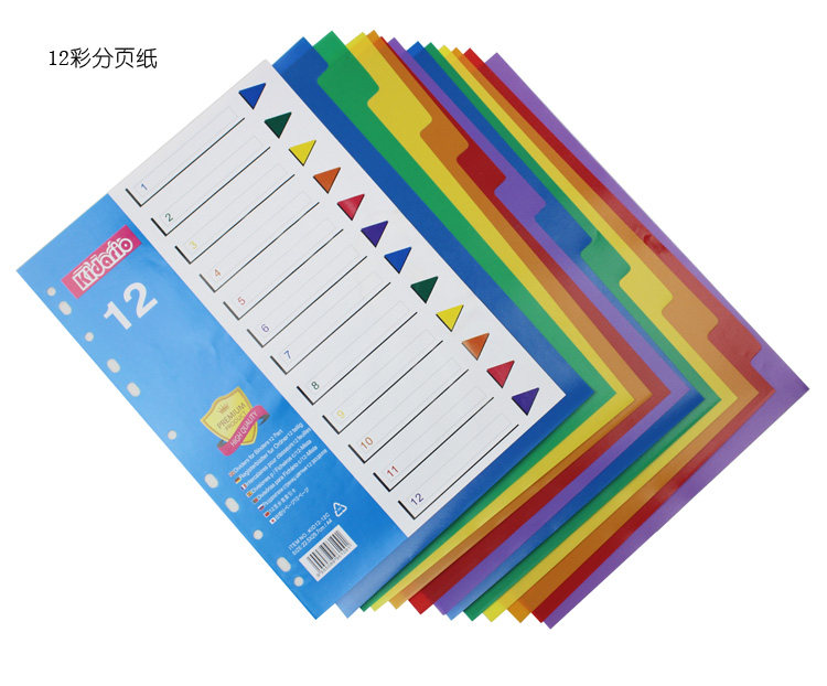 A4 루스리프 색인 용지 분류 용지 12페이지 컬러 페이징 용지 PP 플라스틱 스페이서 용지 분류 페이지 11홀 영어 버전 -