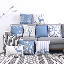 Nordic Style Elk Cotton and Linen Modern Simple Throw Pillow Back Cushion Living Room Sofa Pillow Cushion Cover Without Insert