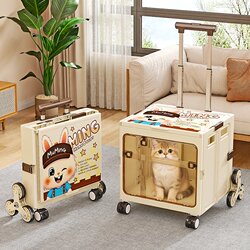 Pet Trolley Box, Portable Double-Door Breathable Cat Cage, Large Capacity Wheeled Climbing Cat and Dog Pet Stroller