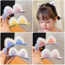 Children's Hair Clips, Girls' Cat Ear Plush Small Clips, Baby Hairpins, Hair Accessories, Autumn and Winter Girls' Headwear, Baby Girl Clips