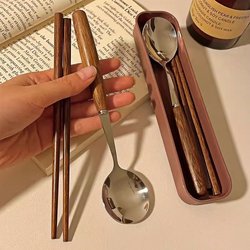 Chicken Wing Wood Vintage High-End Chopsticks and Spoon Wooden Handle Student Portable Cutlery Set Adult Premium