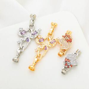 
Sweater chain color-preserving double-ended buckle 14K gold-plated diy buckle head gold-plated pearl necklace buckle zircon white gold