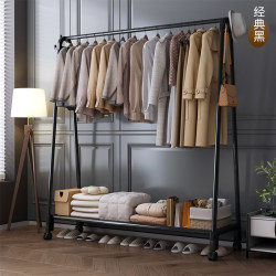 Clothes Rack Floor-Standing Bedroom Home Room Indoor Double-Rod Clothes Drying Rack Movable Multi-Functional Coat Rack