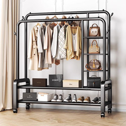 Simple Coat Rack, Double-Pole Clothes Drying Rack, Floor-Standing Indoor Mobile Clothes Rack, Home Bedroom Clothes Storage Rack