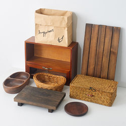 Instagram Influencer Recommended Photo Props Japanese-Style Natural Wood Color Decorative Storage Ornaments for Desktop Arrangement and Plog Photography