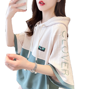 
Design niche hooded short-sleeved T-shirt women's summer Korean style loose large size women's age-reducing half-sleeved tops trendy