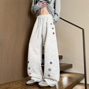 
American tie-dye embroidered bias-cut casual pants for men, spring and autumn trendy brand straight trousers, loose drape pants 2026 new style