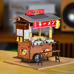 Happy Cultural and Creative Japanese-Style Stall DIY Small House Handmade Wooden Japanese Ramen Stand Miniature Scene Creativity